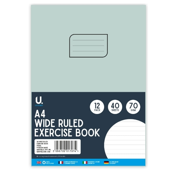 U. Stationery A4 Wide Ruled Exercise Book – 10mm Lined 40 Sheets