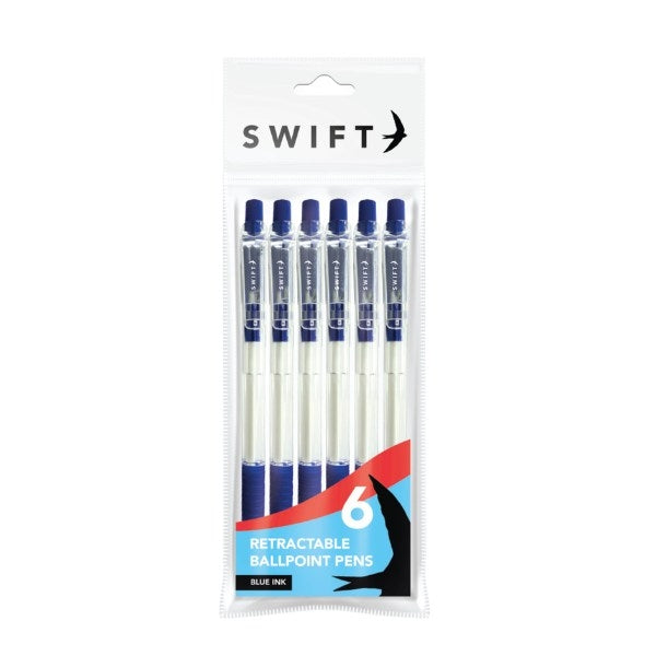 Swift Blue Retractable Ballpoint Pens 6 Pack