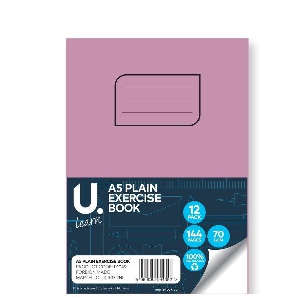 U. Stationery A5 Plain Exercise Book – 72 Sheets / 144 Pages