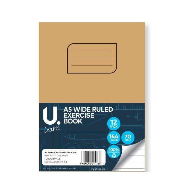 U. Stationery A5 Wide Ruled Exercise Book – 10mm Ruled 72 Sheets