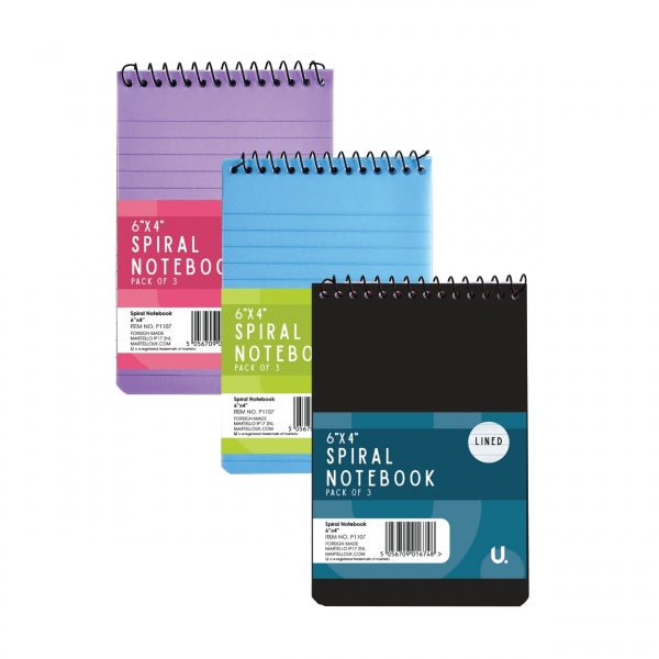 U. Stationery A6 Spiral Notepads – 3-Pack Lined Ruled Paper