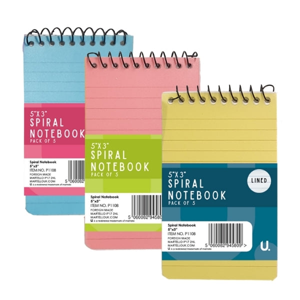U. Stationery A7 Spiral Notebook – 5×3 in Lined Note Pad (Pack of 5)