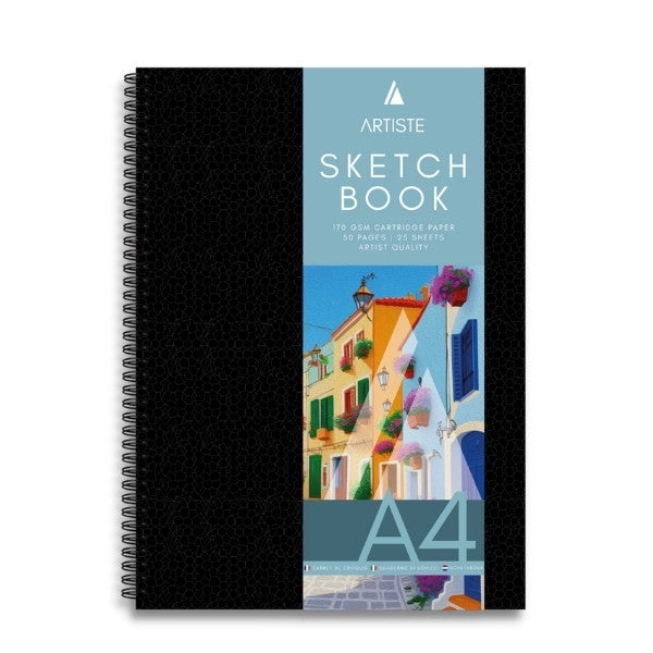 Artiste A4 Artist Sketch Book – Hardback Spiral-Bound 170 gsm | Landscape | Portrait
