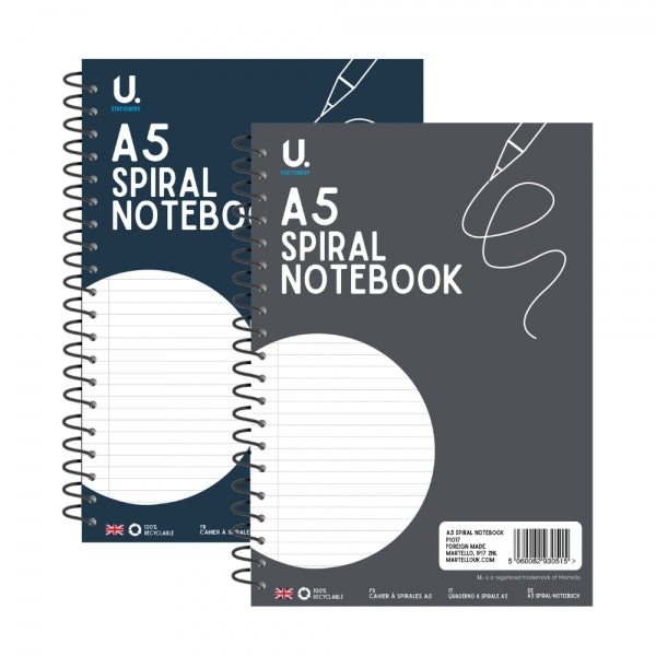 U. Stationery A5 Spiral Notepad – 128 -Page Ruled Jotter