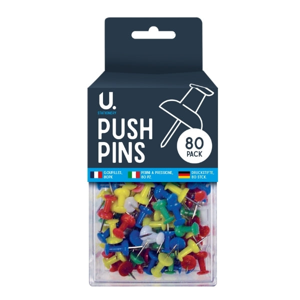 U. Stationery Push Pins 80 Pack