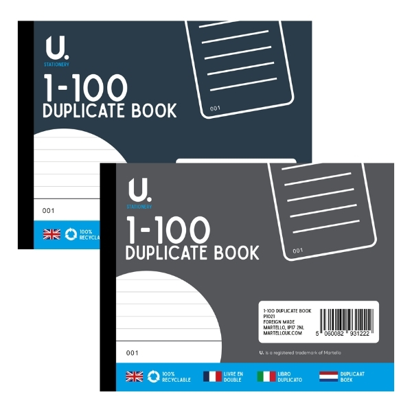 U. Stationery A6 Duplicate Book 1-100 - Numbered Carbon Copy Book