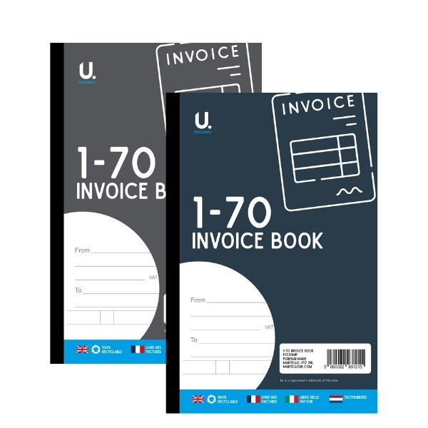 U. Stationery A5 Invoice Book 1-70 - Carbon Copy Business Invoice Pad
