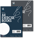 Pack of three A4 exercise books with 'U' branding on a white background