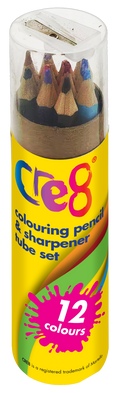 Colouring Pencil and Sharpener Tube Set, 12 Pack