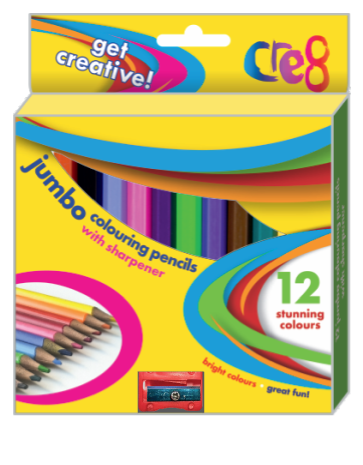 Jumbo Colouring Pencils with Sharpener, 12 Pack