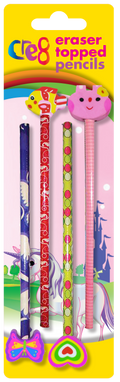 Girls Eraser Topped Pencils, 4 Pack
