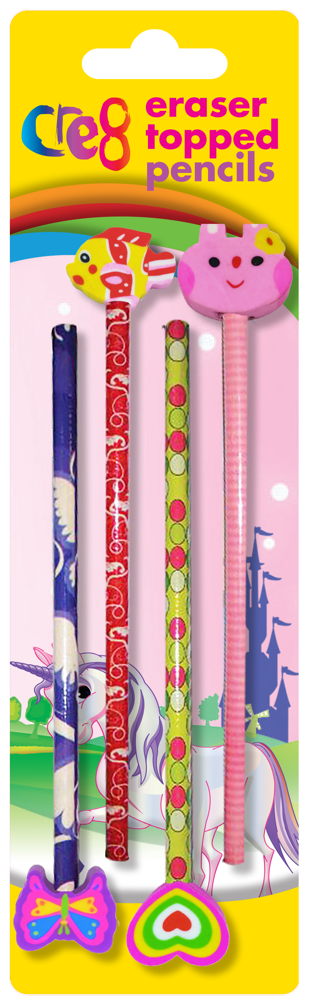 Girls Eraser Topped Pencils, 4 Pack