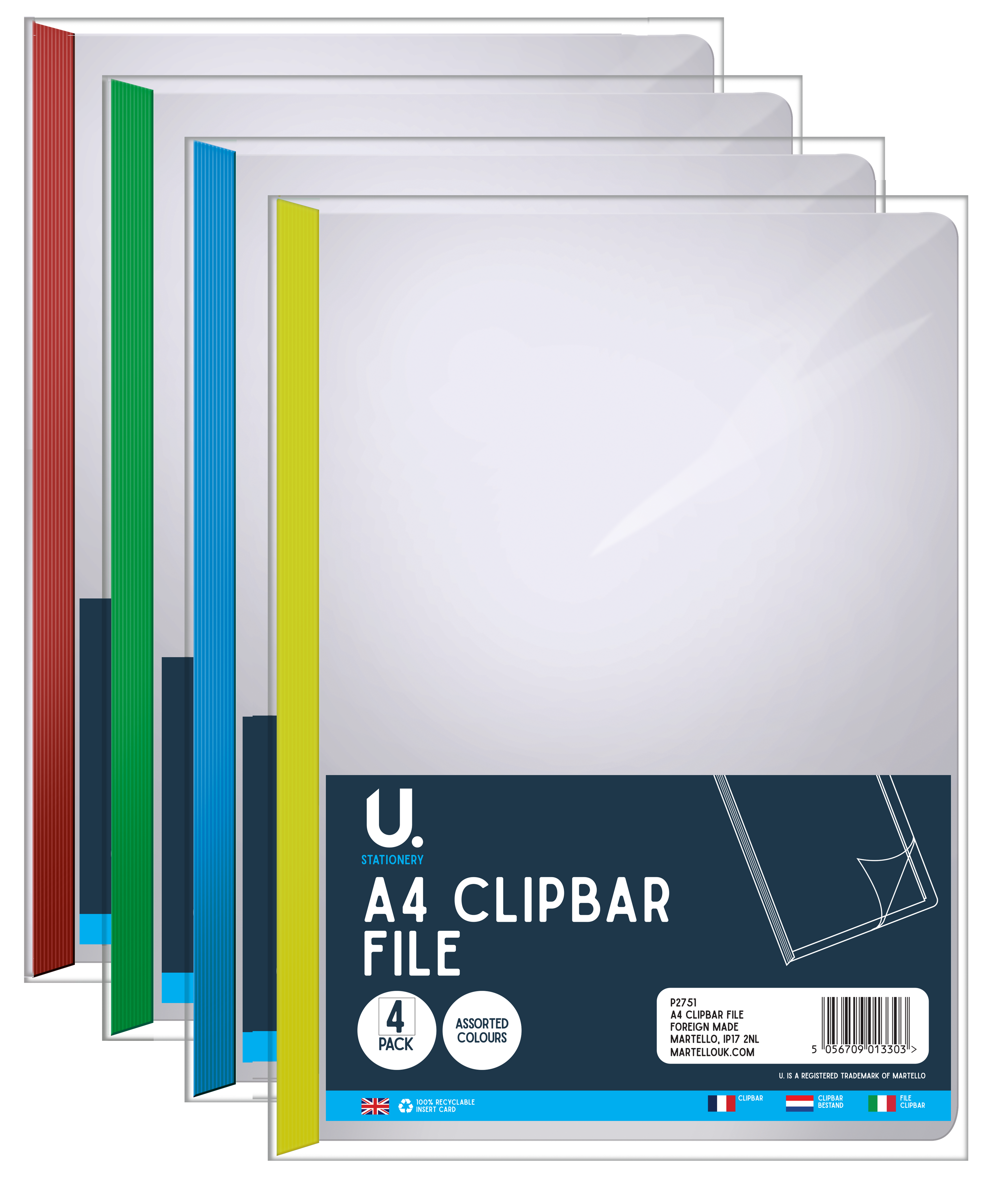 A4 Clipbar File, 4 Pack