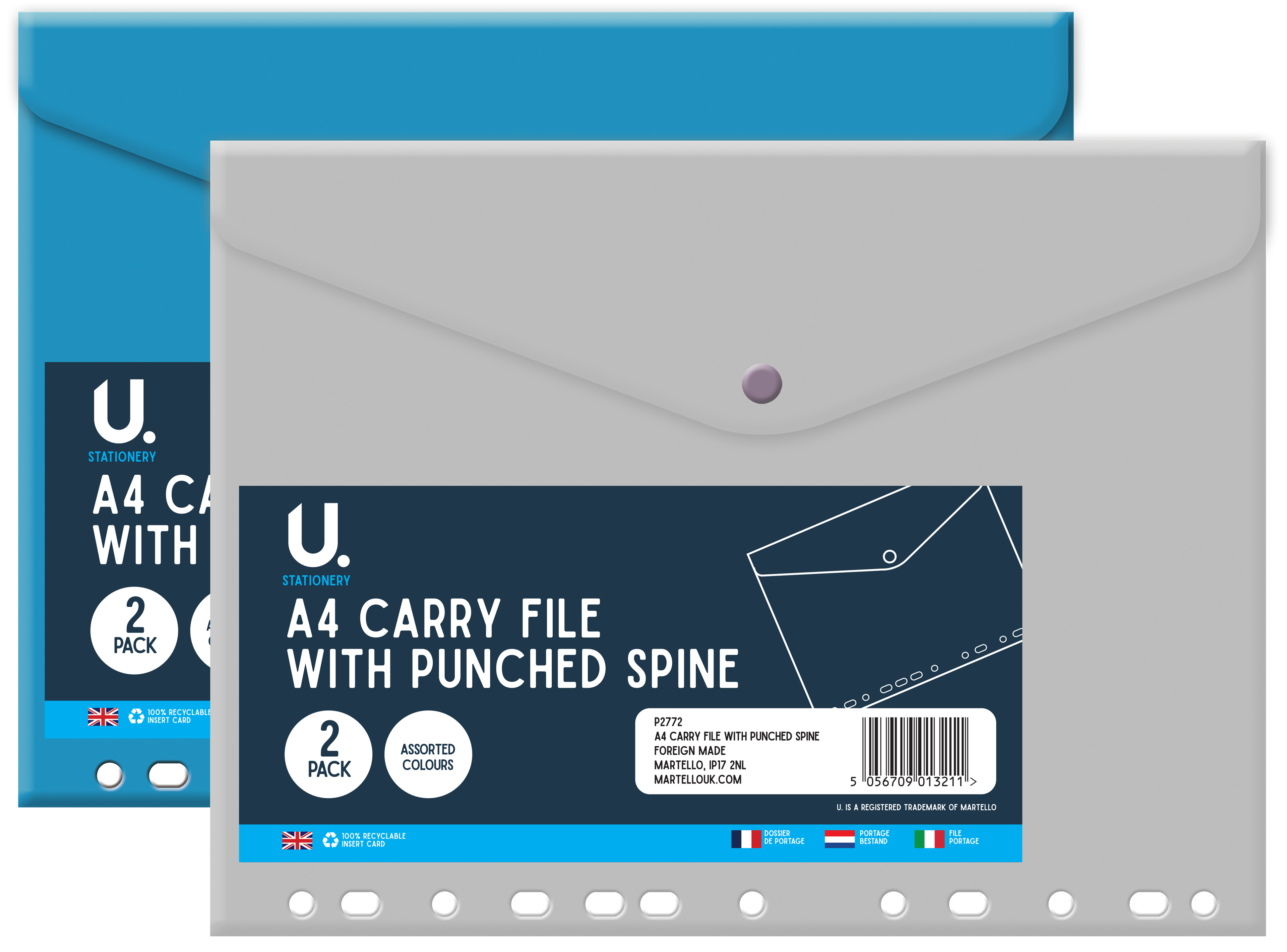 A4 Carry File with Punched Spine, 2 Pack