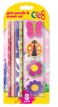 Girls Pencil & Eraser Set, 8 Pack