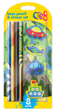 Boys Pencil & Eraser Set, 8 Pack