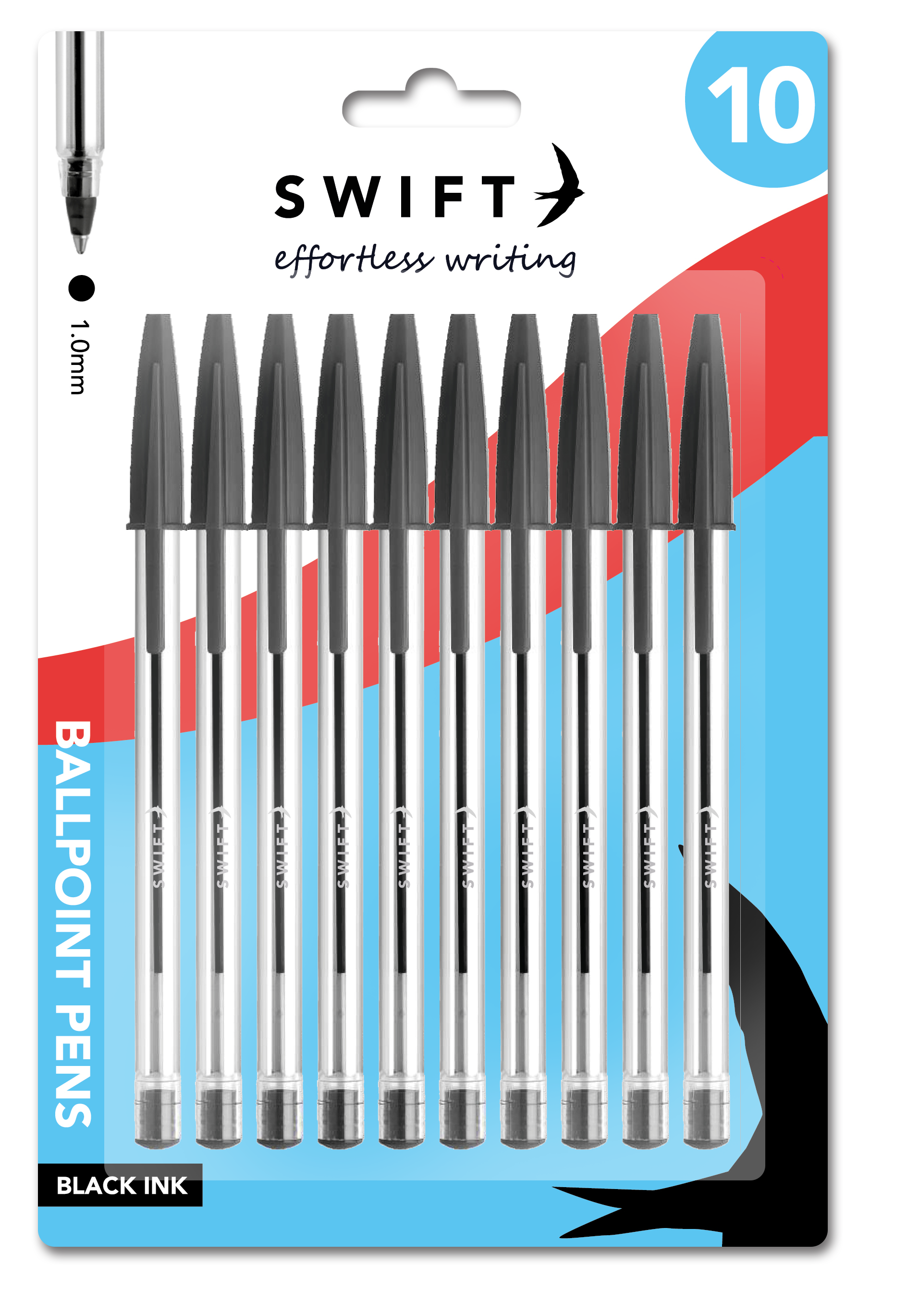 Pull Cap Ballpoint Pens, 10 Pack Black
