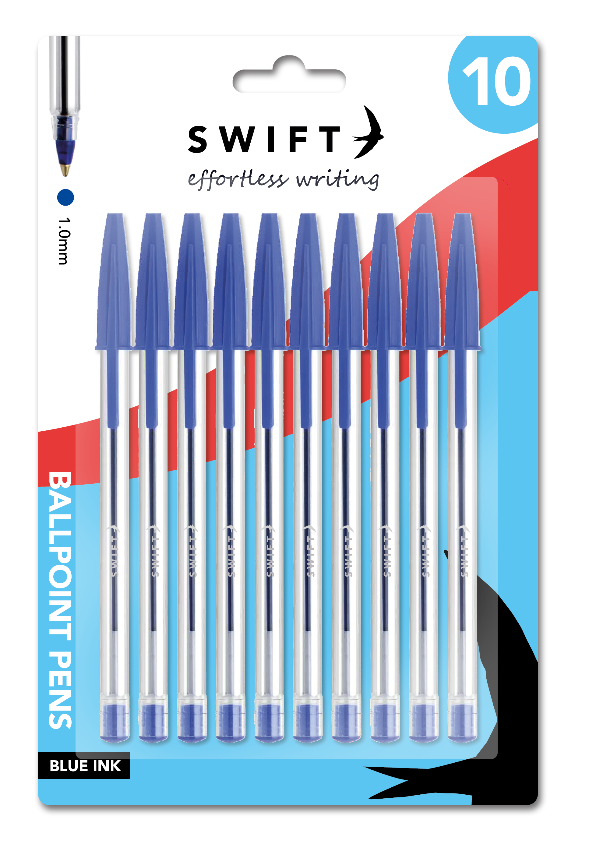 Pull Cap Ballpoint Pens, 10 Pack Blue