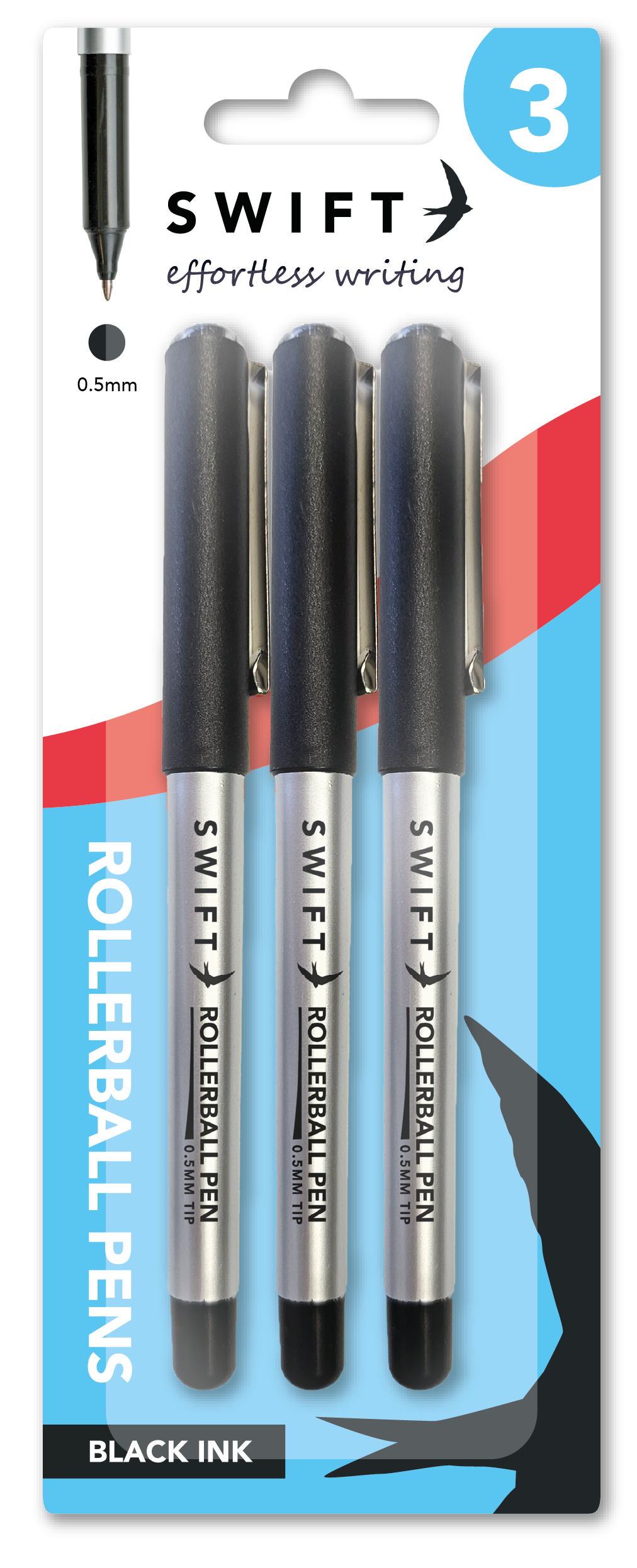 Rollerball Pen Set, 3 Pack Black