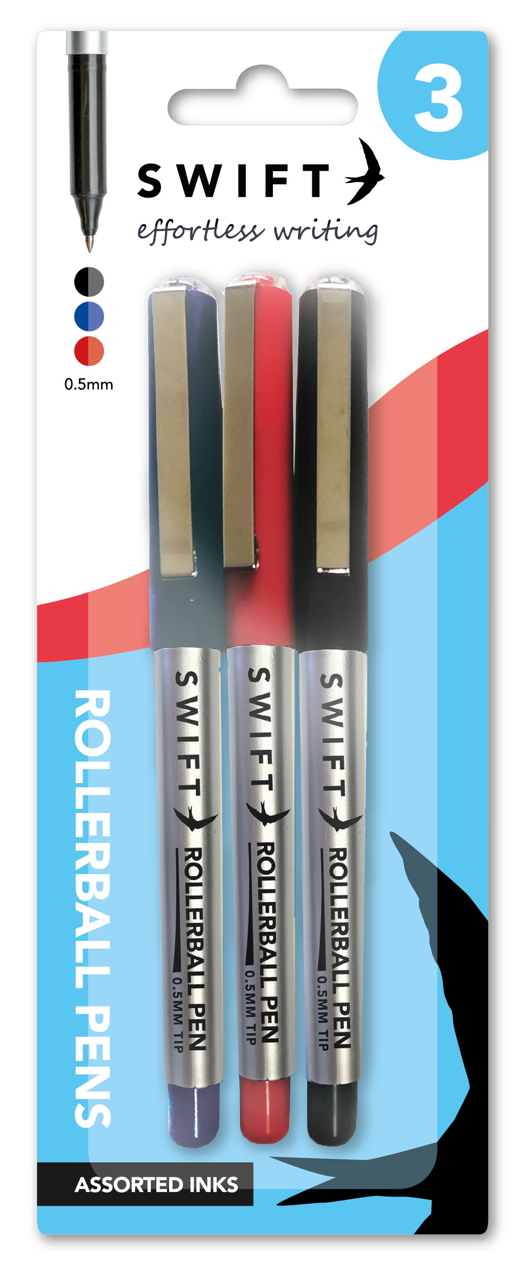 Rollerball Pen Set, 3 Pack Assorted Colours