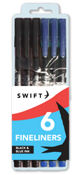 Fineliners, 6 Pack Black & Blue