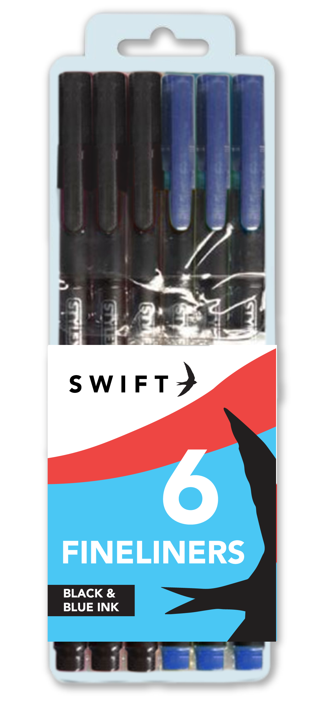 Fineliners, 6 Pack Black & Blue