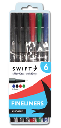 Fineliners, 6 Pack Assorted