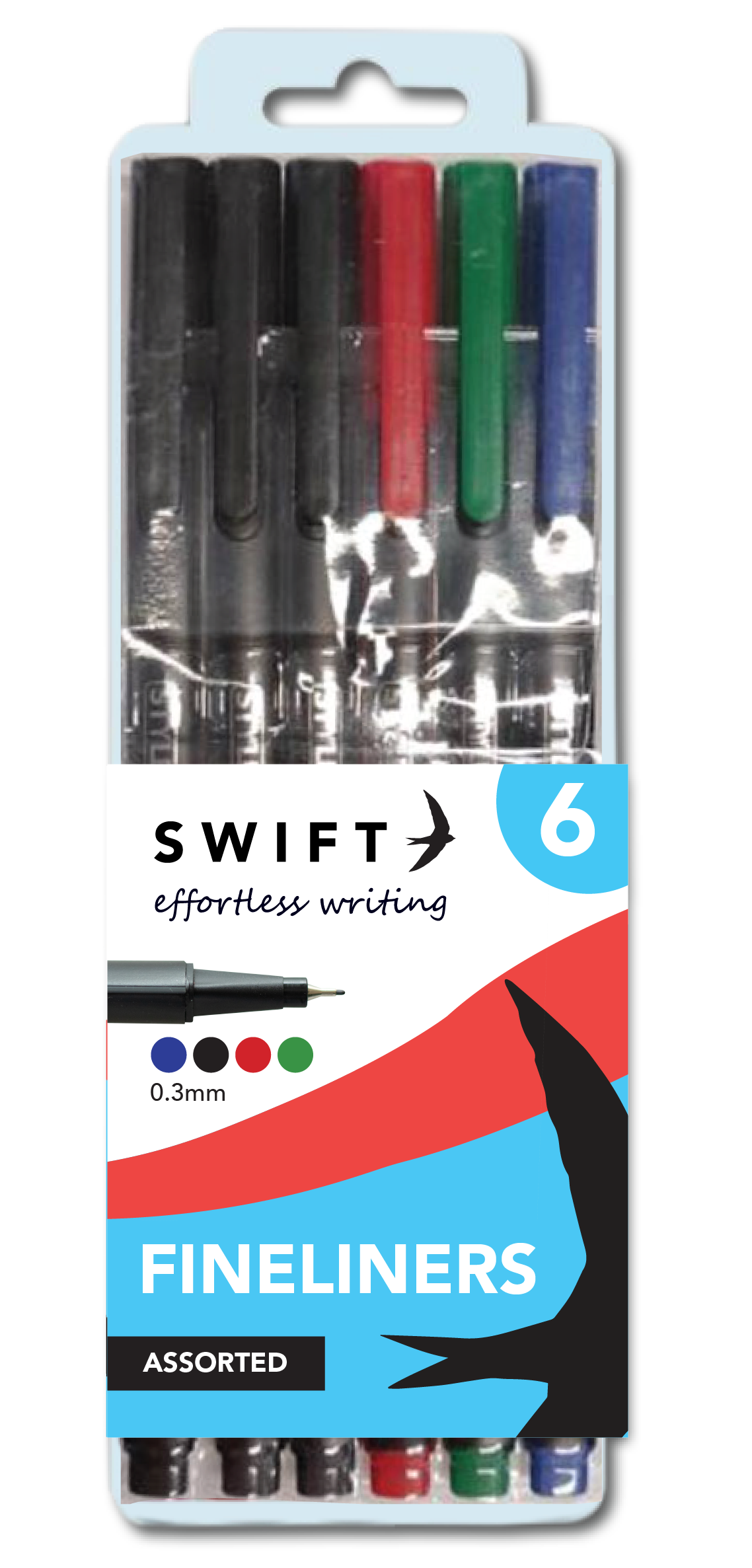 Fineliners, 6 Pack Assorted