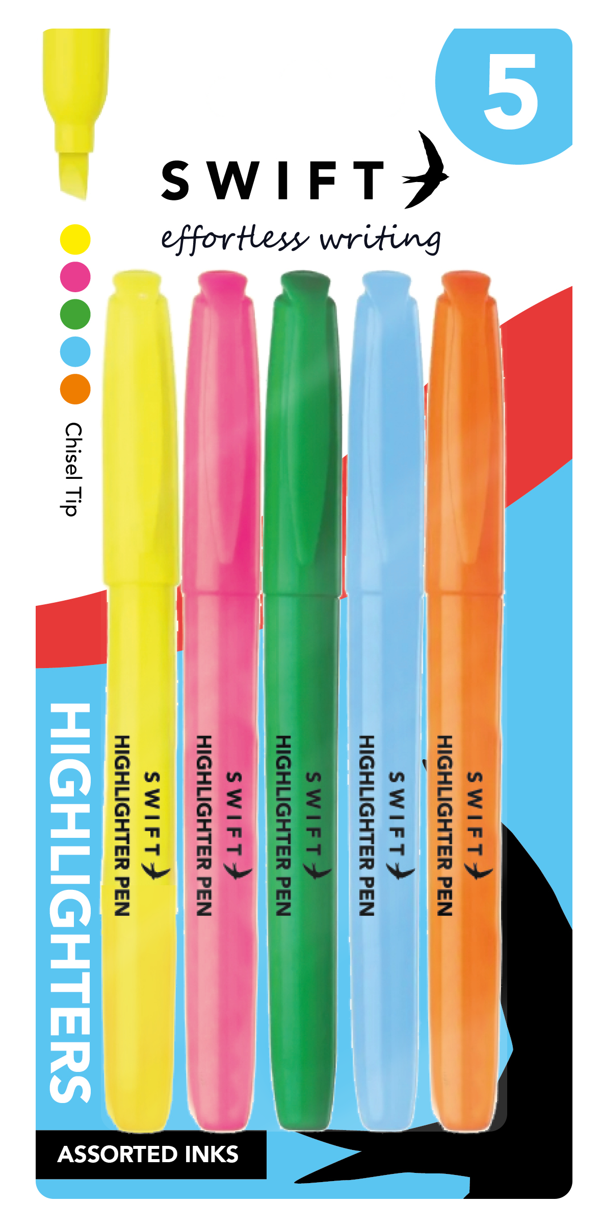Highlighter Pens, 5 Pack Assorted