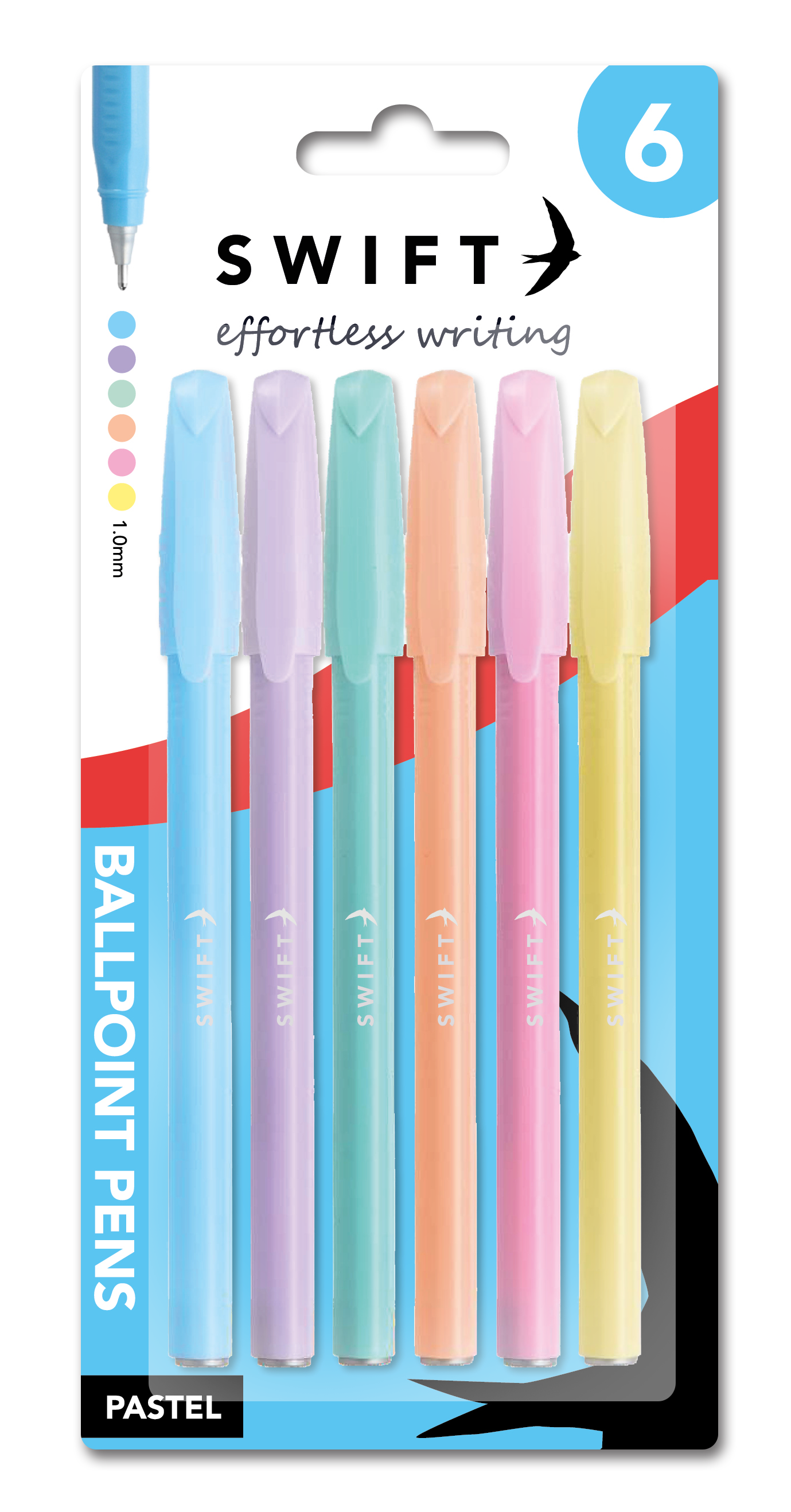 Pastel Ballpoint Pens, Triangular, 6 Pack
