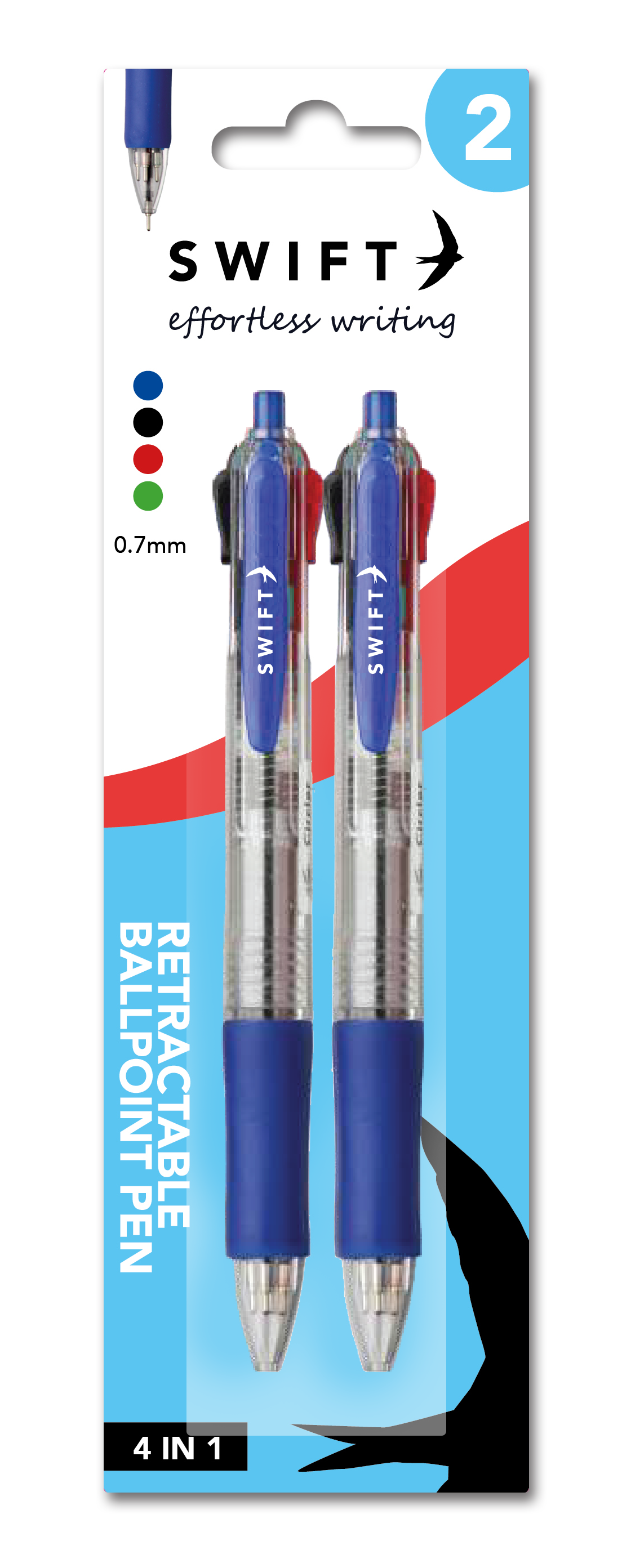 4 Colour Retractable Ballpoint Pen, 2 Pack