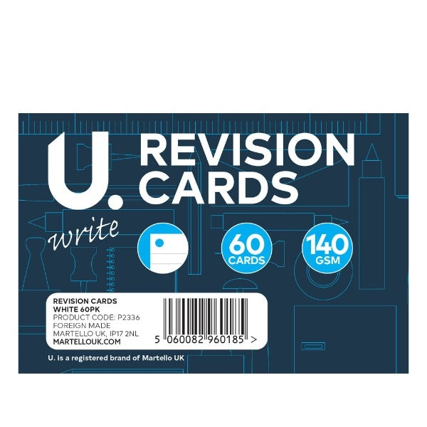 U. Stationery White Revision Cards 60 Pack – 140gsm
