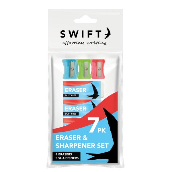 Eraser & Sharpener Set 7 Piece in Pouch