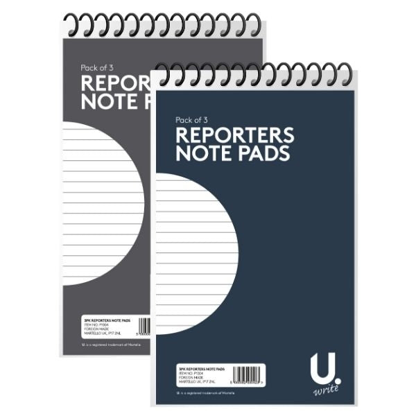 U. Stationery Reporters Note Pad 3 Pack – Spiral Bound 5” x 8”
