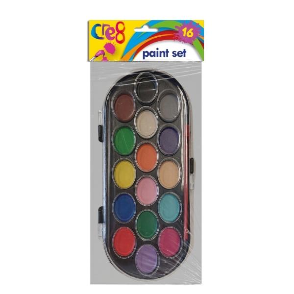 16-Colour Paint Palette Set with Brush